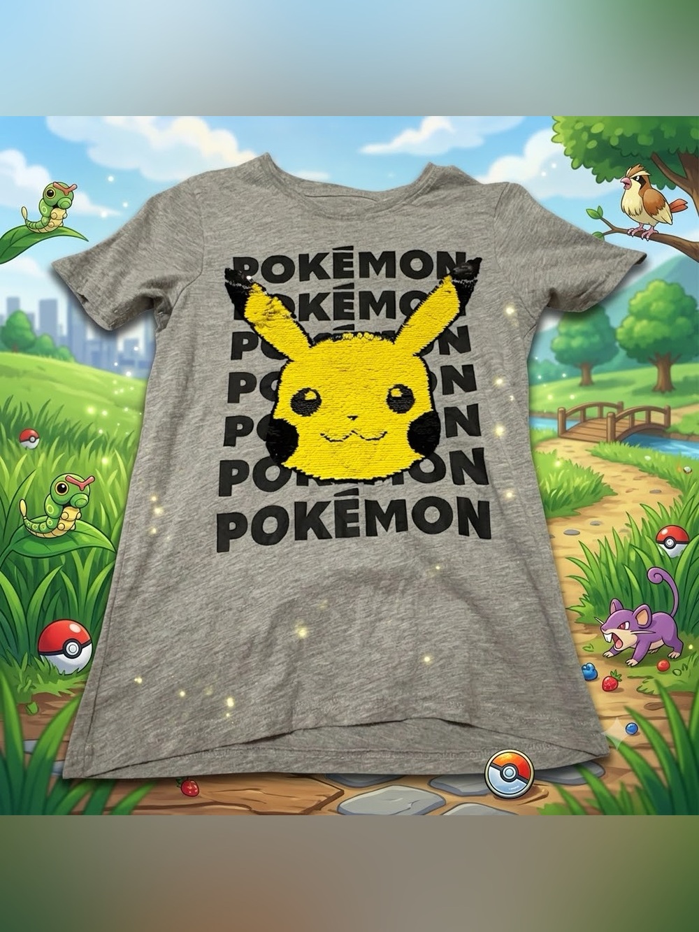 Pokemon Gray & Yellow Pikachu Tee for Kids
